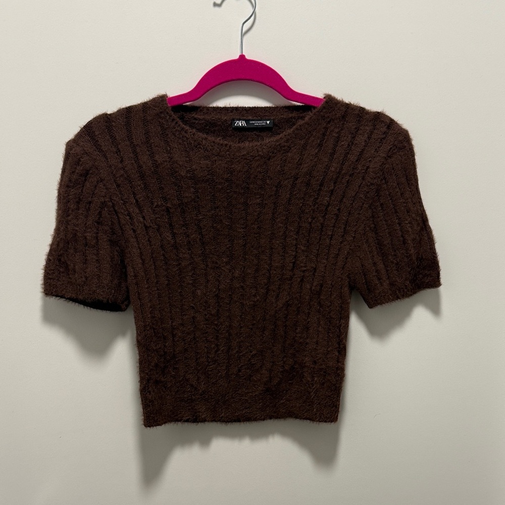 Zara Women's Chocolate Brown Crew Neck Sweater